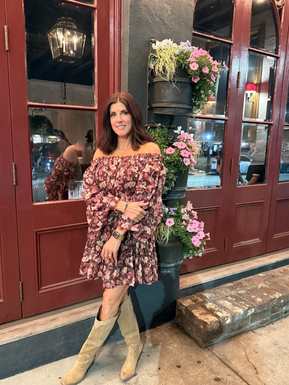 Vici Burgundy Floral Off-Shoulder Tiered Mini Dress